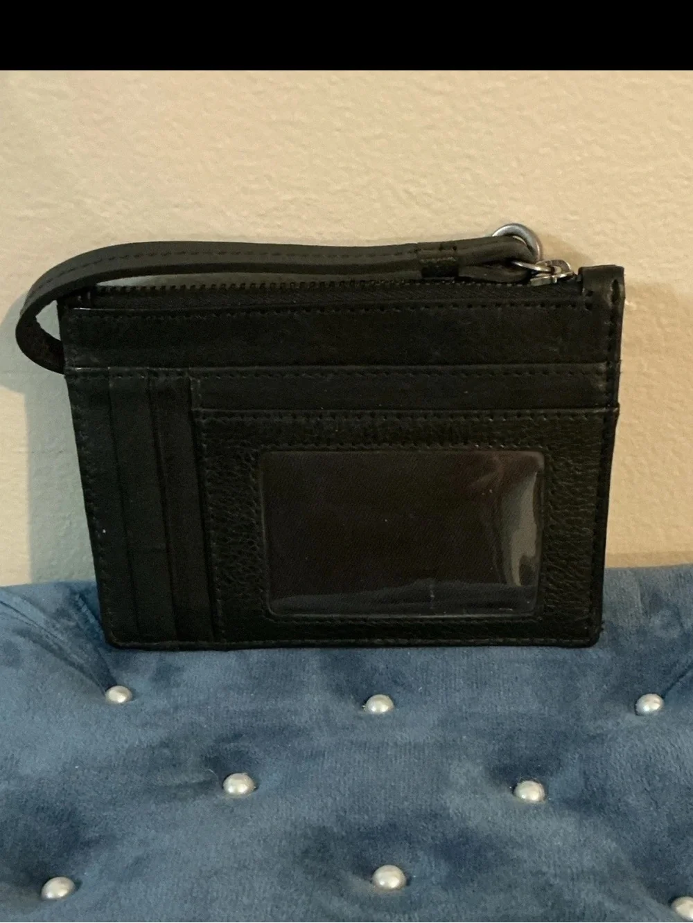 Black Genuine Leather Wristlet Card Wallet 5x3.75 EUC